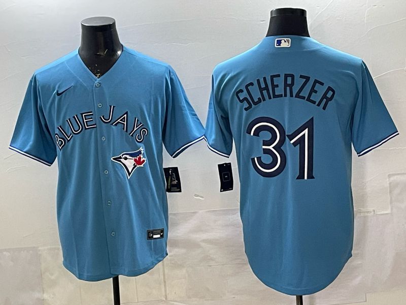 Men 2025 Toronto Blue Jays #31 Scherzer Light blue Game Nike MLB Jersey style 04